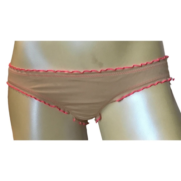 Victoria's Secret Beige with Pink Trim Ruffle Cheeky Swim Bottom XS - Picture 1 of 2